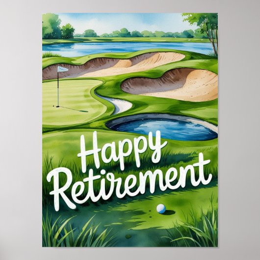 Golfplatz mit Text Happy Rente on green Poster (Vorne)