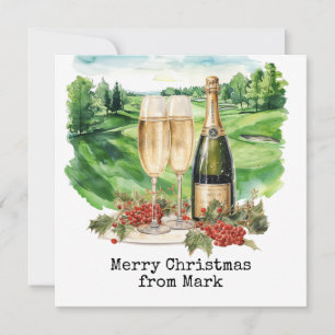 Golfplatz mit Weihnachtsgetränk für Golfer Feiertagskarte