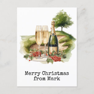 Golfplatz mit Weihnachtsgetränk für Golfer Feiertagspostkarte