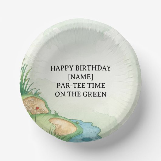 Golfplatz-Party-Design mit individuellem Namen und Pappteller (Vorderseite)