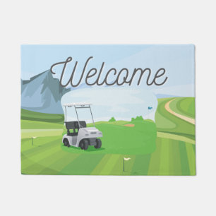 Golfplatz Schönes Aquarell Begrüßung Golfspieler  Fußmatte