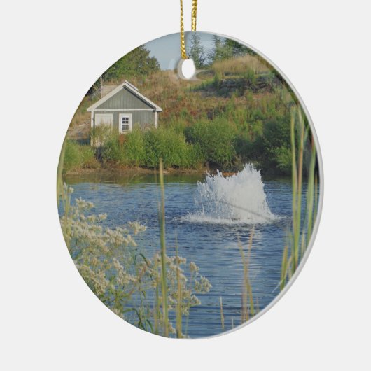 Golfplatz Teich und Springbrunnen Keramik Ornament (Links)