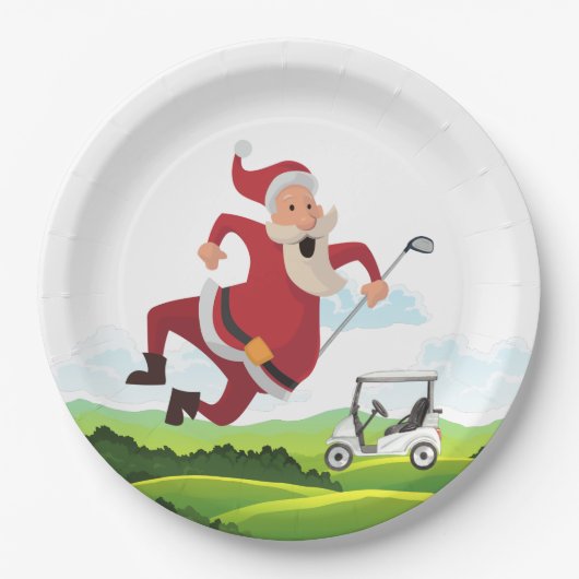 Golfplatz und Weihnachtsmann für Weihnachtsmann Pappteller (Vorderseite)