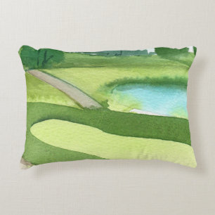 Golfplatz Wasserfarbe mit Bunker und Wasser Dekokissen