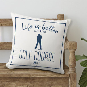 Golfplatz-Zitat mit Monogramm in Weiß und Blau Kissen