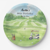 Golfplatz zum 80. Geburtstag Wasserfarben Pappteller (Vorderseite)