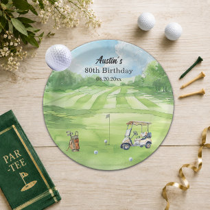 Golfplatz zum 80. Geburtstag Wasserfarben  Pappteller