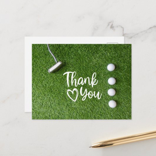 Golfputter auf grünem Gras Danke Postkarte (Vorderseite/Rückseite Beispiel)