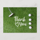 Golfputter auf grünem Gras Danke Postkarte (Vorderseite)