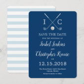 Golfschläger Blaues Monogramm Hochzeit Save the Da Date (Vorne/Hinten)