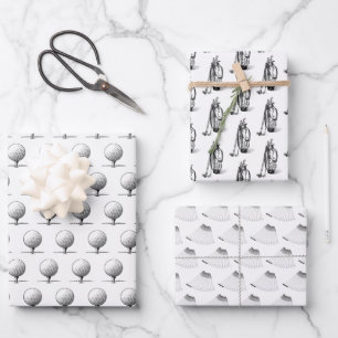 Golfschläger, Golfbag, Golf-Tee Schwarz Geschenkpapier Set
