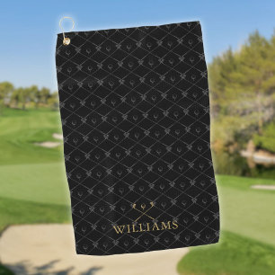Golfschläger im Muster Schwarz und Gold mit indivi Golfhandtuch