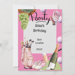 Golfschläger mit Ball darauf auf Pink für Golfer Einladung