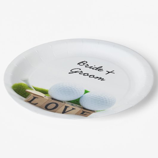 Golfschläger mit Liebe Pappteller (Schrägansicht)