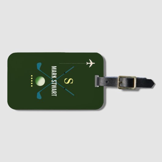 Golfschläger, Name + Anfangsbezeichnung auf grün m Gepäckanhänger (Vorderseite (Horizontal))