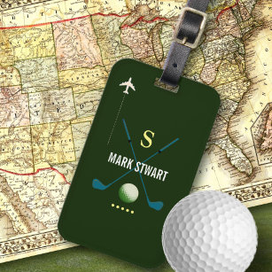 Golfschläger, Name + Anfangsbezeichnung auf grün m Gepäckanhänger