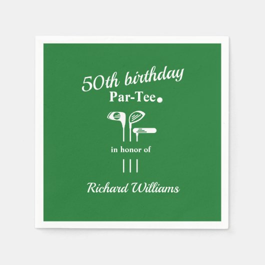Golfschläger Par Tee Grün Weiß Männer 50. Geburtst Serviette (Vorderseite)