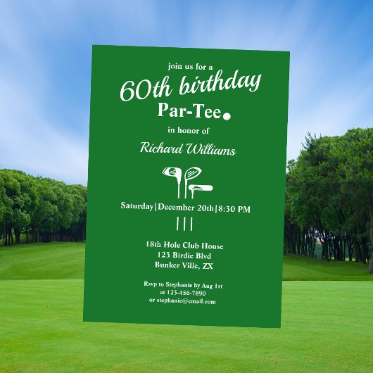 Golfschläger Par Tee Grün Weiß Männer 60. Geburtst Einladung