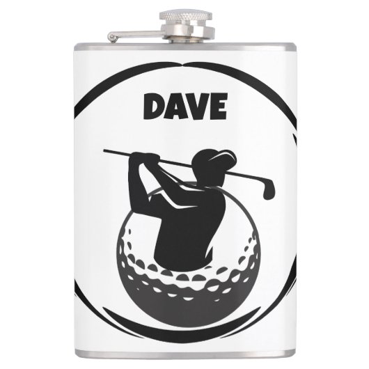 Golfschwung des Mannes & Golfball Flachmann (Vorderseite)