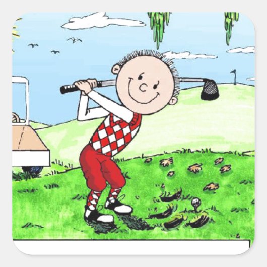 Golfspielen, Personalisierter Cartoon Quadratischer Aufkleber (Vorderseite)