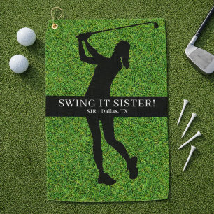 Golfspielende Dame Golfgrün Silhouette Monogramm Golfhandtuch
