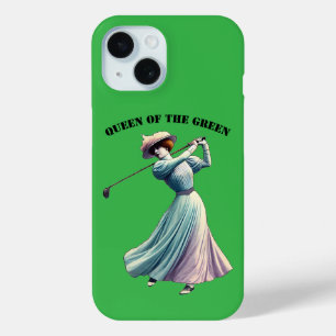 Golfspielende Frau im Retrolook beim Schwung mit d Case-Mate iPhone Hülle