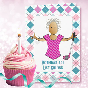 Golfspielende weibliche Cartoon lustige ethnische Karte