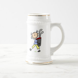 Golfspielendes Mädchen mit Tasche und Schlägern Bierglas
