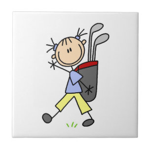 Golfspielendes Mädchen mit Tasche und Schlägern Fliese