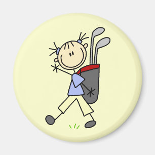 Golfspielendes Mädchen mit Tasche und Schlägern Magnet