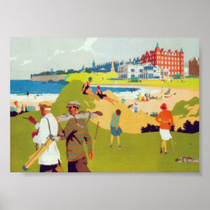 Golfspieler auf dem Golfplatz Vintage-Golfplakat Poster