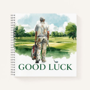 Golfspieler auf der Fairway mit dem Text Viel Glüc Notizblock