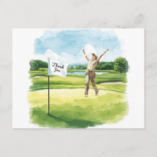 Golfspieler auf Golfplatz-Aquarell-Dankeskarten Postkarte