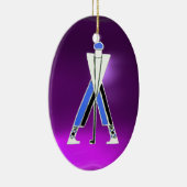 GOLFSPIELER, BLAUE GOLFER, LILA AMETHYST MONOGRAMM KERAMIKORNAMENT (Rechts)