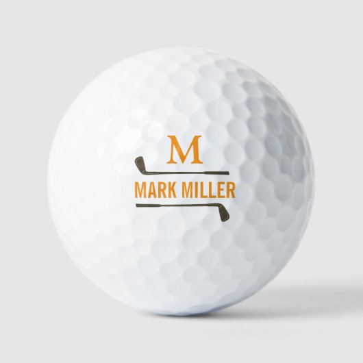 Golfspieler Cool Custom Orange Monogramm Golfball (Vorderseite)