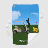 Golfspieler, der Schuss neben seinem Wagen nimmt Golfhandtuch (Insitu)