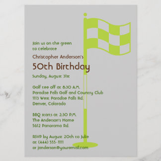 Golfspieler-Golf, das grüne Flaggen-50. Geburtstag Einladung