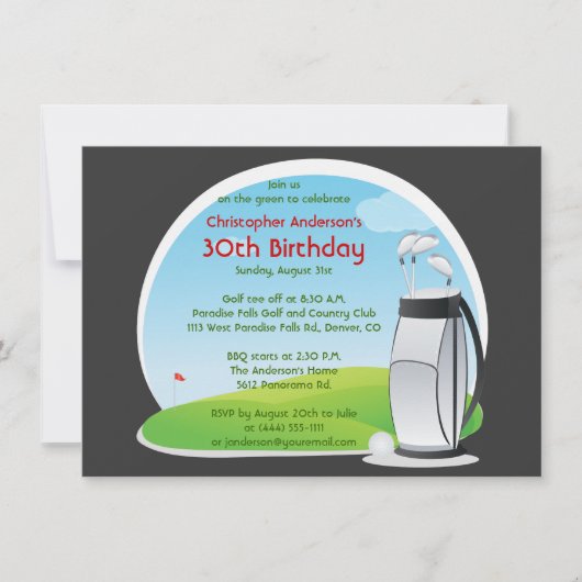 Golfspieler-Golf-Golf spielende Tasche und Einladung (Vorderseite)