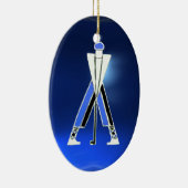 GOLFSPIELER, GOLFER BLAUE SAPPHIRE MONOGRAM KERAMIKORNAMENT (Rechts)