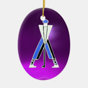 GOLFSPIELER, GOLFER LILA AMETHYST MONOGRAMM KERAMIKORNAMENT
