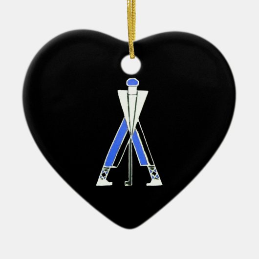 GOLFSPIELER, GOLFROTES HERZMONOGRAMM KERAMIKORNAMENT (Vorne)