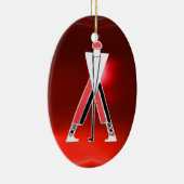 GOLFSPIELER, GOLFROTES RUBY-MONOGRAM KERAMIKORNAMENT (Rechts)