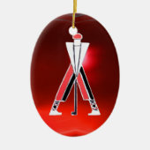 GOLFSPIELER, GOLFROTES RUBY-MONOGRAM KERAMIKORNAMENT (Vorne)