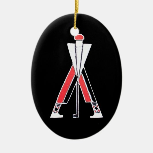 GOLFSPIELER, GOLFSCHWARZ, ROTES RUBY-MONOGRAMM KERAMIK ORNAMENT (Vorne)