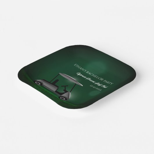 Golfspieler Golfwagen mit grünem Golf Bachelor-Par Pappteller (Gewinkelt)