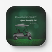 Golfspieler Golfwagen mit grünem Golf Bachelor-Par Pappteller (Vorderseite)