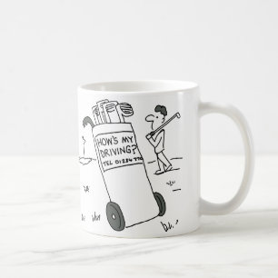 Golfspieler hat Schild mit der Aufschrift "Wie Fah Kaffeetasse