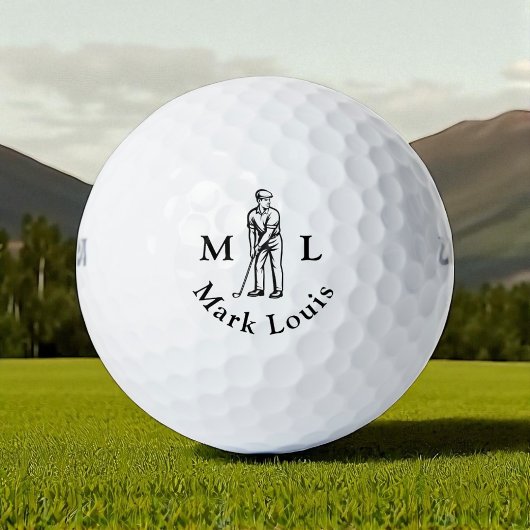 Golfspieler Initialen Schwarz Name Personalisiert Golfball