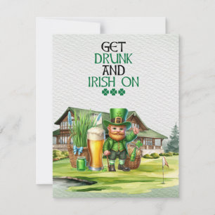 Golfspieler mit Bier und Kleeblatt zum St. Patrick Feiertagskarte