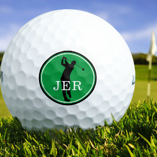 Golfspieler Modern Sport Monogramm Grün Schwarz Golfball